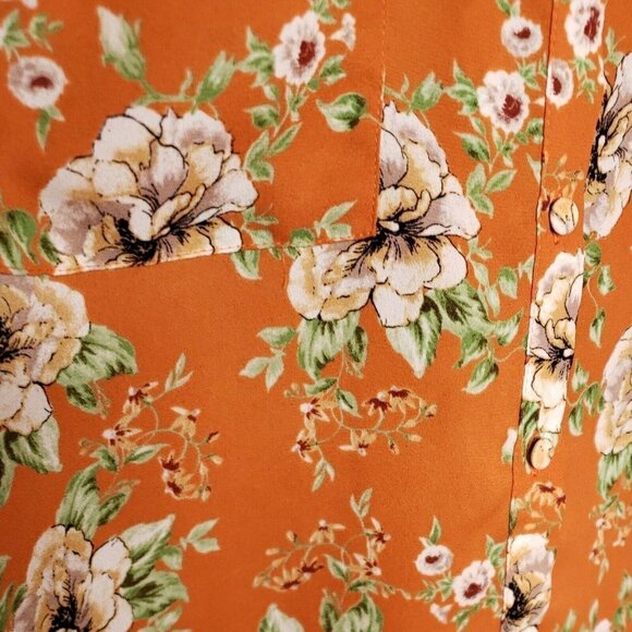 Pleione Women’s Orange Floral Long Sleeve Blouse Medium - Picture 3 of 7